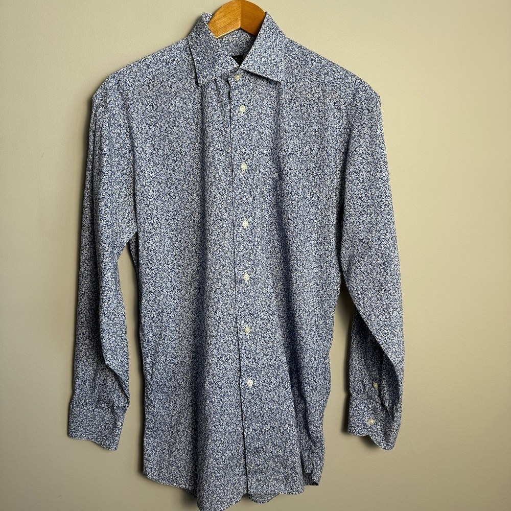 St. Croix Men's Long Sleeve Bluish-Purple Allover Patterned‎ Button Up Shirt M